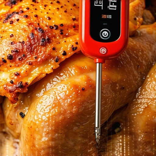 Dual-probe thermometer in a roasted chicken