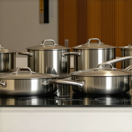 Premium Cookware and Induction Technology High-quality stainless steel pan on a professional induction burner illustrating thermal mass