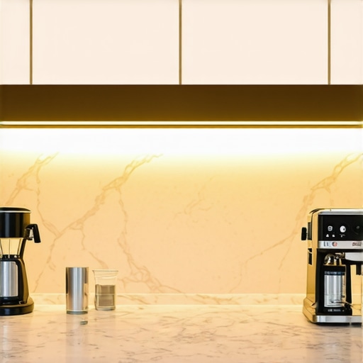 Professional Grade Under-Cabinet Lighting in a Modern Kitchen A high-end kitchen with 3500K LED lighting highlighting marble countertops and premium appliances.