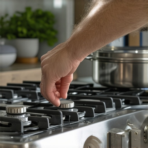 Close up of a solid zinc metal knob being fitted onto a luxury gas stove