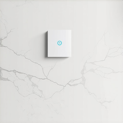 A modern smart dimmer switch installed on a white marble kitchen backsplash.
