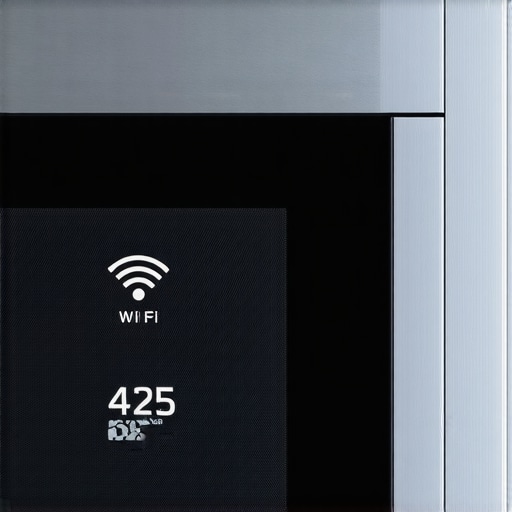 Smart Oven Digital Interface Stability Close-up of a luxury smart oven control panel with a strong Wi-Fi signal indicator.