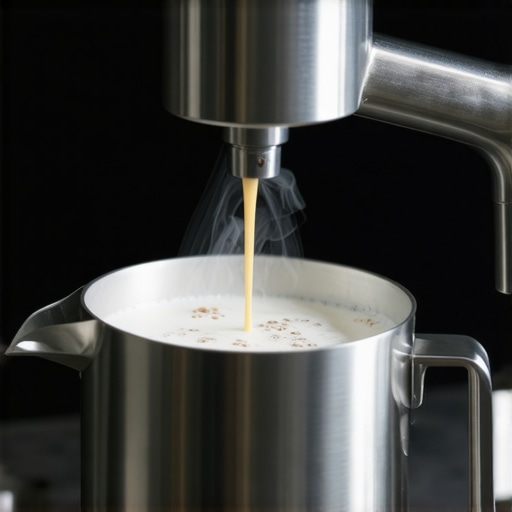 Close up of milk being frothed with a La Marzocco Linea Micra steam wand
