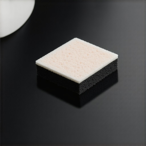A damp Magic Eraser removing a silver scuff from a matte black stand mixer.