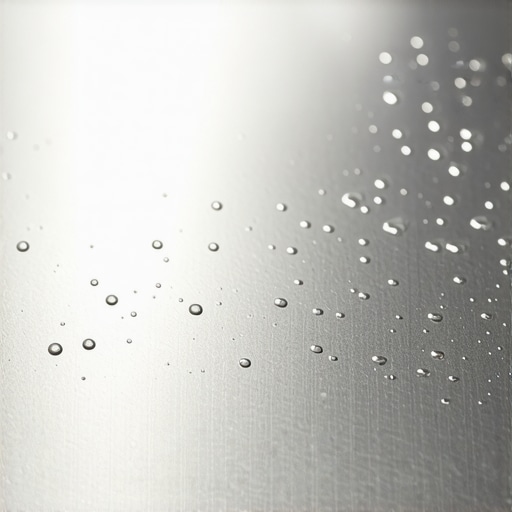 Close-up of a polished stainless steel sink with water droplets beading on the surface after restoration.